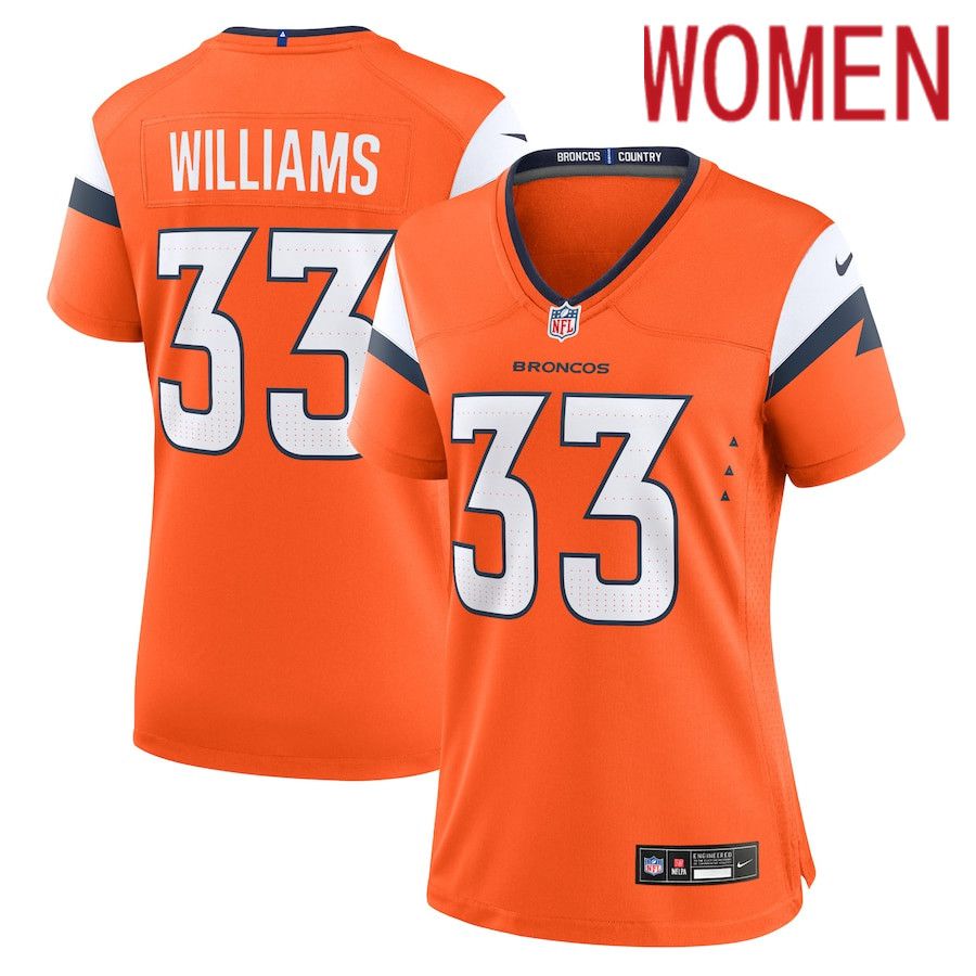 Women Denver Broncos #33 Javonte Williams Nike Orange Game NFL Jersey->women nfl jersey->Women Jersey